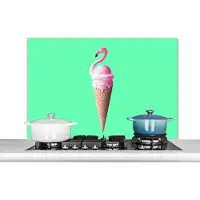 KitchenYeah Spatscherm keuken 100x65 cm - Kookplaat achterwand IJshoorntjes - IJs - Flamingo - Roze - Groen - Muurbeschermer - Spatwand fornuis - Hoogwaardig aluminium