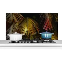 KitchenYeah Spatscherm keuken 120x60 cm - Kookplaat achterwand Jungle - Goud - Palmblad - Muurbeschermer - Spatwand fornuis - Hoogwaardig aluminium