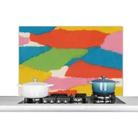 KitchenYeah Spatscherm keuken 100x65 cm - Kookplaat achterwand Abstract - Vormen - Rood - Groen - Retro - Muurbeschermer - Spatwand fornuis - Hoogwaardig aluminium