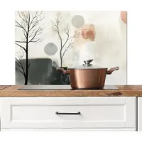 KitchenYeah Spatscherm keuken 90x60 cm - Kookplaat achterwand Wabi sabi - Beige - Plant - Muurbeschermer - Spatwand fornuis - Hoogwaardig aluminium