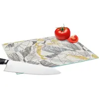 KitchenYeah Glazen Snijplank - 28x20 - Line Art - Jungle - Patronen - Goud - Snijplanken Glas