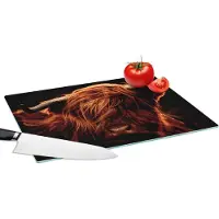 KitchenYeah Glazen Snijplank - 39x28 - Schotse hooglander - Koe - Hoorns - Portret - Dieren - Snijplanken Glas
