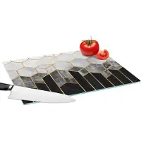 KitchenYeah Glazen Snijplank - 39x28 - Goud - Hexagon - Chic - Patronen - Luxe - Snijplanken Glas