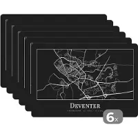 KitchenYeah Placemat - Placemats kunststof - Stadskaart - Deventer - Kaart - Plattegrond - 45x30 cm - 6 stuks - Hittebestendig - Anti-Slip - Onderlegger - Afneembaar