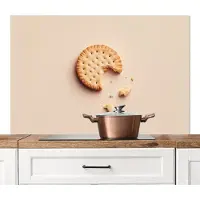 KitchenYeah Spatscherm keuken 120x80 cm - Kookplaat achterwand Koekje - Kruimels - beige - Muurbeschermer - Spatwand fornuis - Hoogwaardig aluminium
