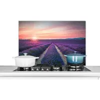 KitchenYeah Spatscherm keuken 80x55 cm - Kookplaat achterwand Lavendel - Paars - Bloemen - Lucht - Muurbeschermer - Spatwand fornuis - Hoogwaardig aluminium