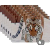 KitchenYeah Placemat - Placemats kunststof - Tijger - Sneeuw - Dieren - 45x30 cm - 6 stuks - Hittebestendig - Anti-Slip - Onderlegger - Afneembaar