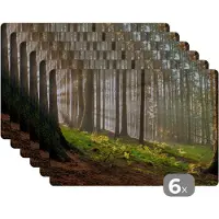 KitchenYeah Placemat - Placemats kunststof - Zon - Takken - Bomen - Bos - Natuur - 45x30 cm - 6 stuks - Hittebestendig - Anti-Slip - Onderlegger - Afneembaar
