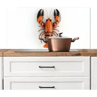 KitchenYeah Spatscherm keuken 100x50 cm - Kookplaat achterwand Kreeft - Zwart - Oranje - Wit - Uniek - Muurbeschermer - Spatwand fornuis - Hoogwaardig aluminium