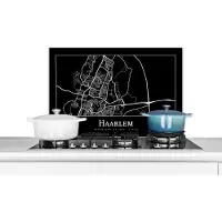 KitchenYeah Spatscherm keuken 70x50 cm - Kookplaat achterwand Plattegrond - Haarlem - Stadskaart - Kaart - Muurbeschermer - Spatwand fornuis - Hoogwaardig aluminium