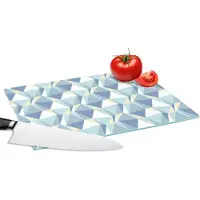 KitchenYeah Glazen Snijplank - 28x20 - Patronen - Blauw - Grijs - Ruiten - Snijplanken Glas