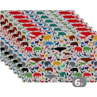 KitchenYeah Placemat - Placemats kunststof - Regenboog - Dieren - Patronen - Kinderen - 45x30 cm - 6 stuks - Hittebestendig - Anti-Slip - Onderlegger - Afneembaar