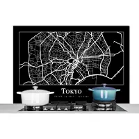 KitchenYeah Spatscherm keuken 120x80 cm - Kookplaat achterwand Kaart - Tokio - Stadskaart - Plattegrond - Tokyo - Muurbeschermer - Spatwand fornuis - Hoogwaardig aluminium