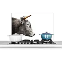 KitchenYeah Spatscherm keuken 80x55 cm - Kookplaat achterwand Schotse hooglander - Dieren - Hoorn - Gold - Muurbeschermer - Spatwand fornuis - Hoogwaardig aluminium
