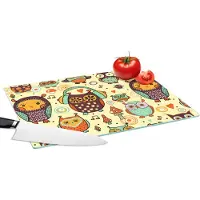 KitchenYeah Glazen Snijplank - 39x28 - Uil - Koptelefoon - Patroon - Snijplanken Glas