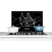 KitchenYeah Spatscherm keuken 60x40 cm - Kookplaat achterwand Kaart - Delft - Plattegrond - Stadskaart - Muurbeschermer - Spatwand fornuis - Hoogwaardig aluminium