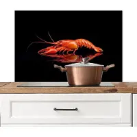 KitchenYeah Spatscherm keuken 80x55 cm - Kookplaat achterwand Kreeft - Oranje - Zwart - Opvallend - Muurbeschermer - Spatwand fornuis - Hoogwaardig aluminium