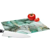 KitchenYeah Glazen Snijplank - 28x20 - Goud - Marmer print - Groen - Luxe - Marmerlook - Grijs - Snijplanken Glas