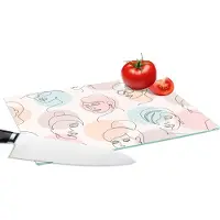 KitchenYeah Glazen Snijplank - 28x20 - Vrouwen - Pastel - Line Art - Patronen - Snijplanken Glas