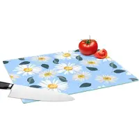KitchenYeah Glazen Snijplank - 39x28 - Madeliefjes - Blauw - Patroon - Snijplanken Glas