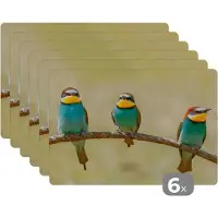 KitchenYeah Placemat - Placemats kunststof - Vogels - Dieren - Bijeneter - 45x30 cm - 6 stuks - Hittebestendig - Anti-Slip - Onderlegger - Afneembaar