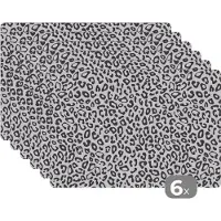 KitchenYeah Placemat - Placemats kunststof - Design - Panterprint - Zwart - Wit - Patronen - 45x30 cm - 6 stuks - Hittebestendig - Anti-Slip - Onderlegger - Afneembaar