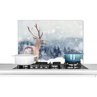 KitchenYeah - Spatscherm keuken - Muurdecoratie - Dieren - Hert - Sneeuw - Gewei - Keuken - Muurbeschermer - 80x55 cm