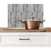 KitchenYeah Spatscherm keuken 60x40 cm - Kookplaat achterwand Vintage - Hout - Planken - Grijs - Muurbeschermer - Spatwand fornuis - Hoogwaardig aluminium