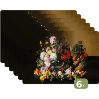 KitchenYeah Placemats - Kunst - Oude meesters - Bloemen - Fruit - Stilleven - Onderlegger - Onderleggers - Placemat - 45x30 cm