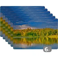 KitchenYeah Placemat - Placemats kunststof - Water - Natuur - Bos - 45x30 cm - 6 stuks - Hittebestendig - Anti-Slip - Onderlegger - Afneembaar