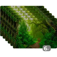KitchenYeah Placemat - Placemats kunststof - Landschap - Jungle - Tropisch - Zon - Groen - 45x30 cm - 6 stuks - Hittebestendig - Anti-Slip - Onderlegger - Afneembaar