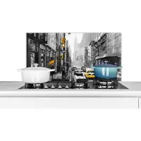 KitchenYeah Spatscherm keuken 90x45 cm - Kookplaat achterwand Schilderij - Olieverf - Stad - Auto - Muurbeschermer - Spatwand fornuis - Hoogwaardig aluminium