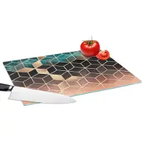 KitchenYeah Glazen Snijplank - 39x28 - Abstract - Kubus - Goud - Patronen - Luxe - Snijplanken Glas