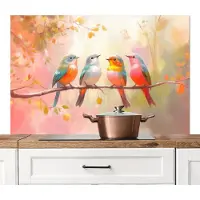 KitchenYeah Spatscherm keuken 120x80 cm - Kookplaat achterwand Vogels - Kleurrijk - Tak - Muurbeschermer - Spatwand fornuis - Hoogwaardig aluminium