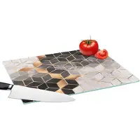 KitchenYeah Glazen Snijplank - 39x28 - Abstract - Kubus - Goud - Patronen - Zwart - Wit - Snijplanken Glas
