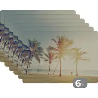 KitchenYeah Placemat - Placemats kunststof - Zee - Palmboom - Zomer - Zon - Strand - 45x30 cm - 6 stuks - Hittebestendig - Anti-Slip - Onderlegger - Afneembaar