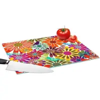 KitchenYeah Glazen Snijplank - 39x28 - Regenboog - Bloemen - Patronen - Hippie - Snijplanken Glas