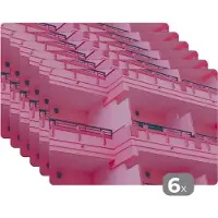 KitchenYeah Placemat - Placemats kunststof - Balkon - Zomer - Roze - Architectuur - 45x30 cm - 6 stuks - Hittebestendig - Anti-Slip - Onderlegger - Afneembaar