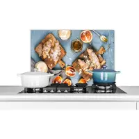 KitchenYeah Spatscherm keuken 70x50 cm - Kookplaat achterwand Croissant - Fruit - Ontbijt - Muurbeschermer - Spatwand fornuis - Hoogwaardig aluminium