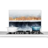 KitchenYeah Spatscherm keuken - Abstract - Goud - Marmer print - Strand - Luxe - Achterwand keuken - 80x55 cm - Keuken - Spatwand
