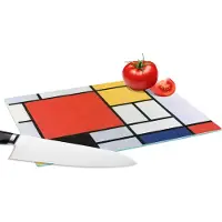 KitchenYeah Glazen Snijplank - 28x20 - Kunst - Mondriaan - Oude meesters - Compositie 2 - Snijplanken Glas