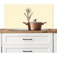 KitchenYeah Spatscherm keuken 100x50 cm - Kookplaat achterwand Zwart - Narcis - Illustratie - Muurbeschermer - Spatwand fornuis - Hoogwaardig aluminium
