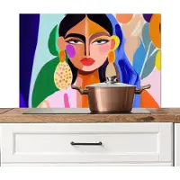KitchenYeah Spatscherm keuken 90x60 cm - Kookplaat achterwand Portret - Vrouw - Modern - Muurbeschermer - Spatwand fornuis - Hoogwaardig aluminium