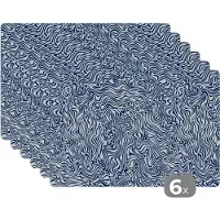 KitchenYeah Placemat - Placemats kunststof - Patronen - Abstract - Blauw - 45x30 cm - 6 stuks - Hittebestendig - Anti-Slip - Onderlegger - Afneembaar