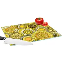 KitchenYeah Glazen Snijplank - 39x28 - Zonnebloem - Patronen - Geel - Snijplanken Glas