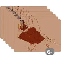 KitchenYeah Placemat - Placemats kunststof - Vrouw - Abstract - Portret - Kunst - 45x30 cm - 6 stuks - Hittebestendig - Anti-Slip - Onderlegger - Afneembaar