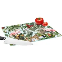 KitchenYeah Glazen Snijplank - 39x28 - Jungle - Dieren - Meisjes - Kinderen - Jongens - Flamingo - Papegaai - Snijplanken Glas