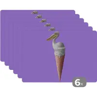 KitchenYeah Placemat - Placemats kunststof - IJs - Vogel - Pelikaan - Wit - IJshoorntje - 45x30 cm - 6 stuks - Hittebestendig - Anti-Slip - Onderlegger - Afneembaar