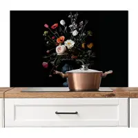 KitchenYeah Spatscherm keuken 100x65 cm - Kookplaat achterwand Bloemstuk - Vaas - Zwart - Muurbeschermer - Spatwand fornuis - Hoogwaardig aluminium