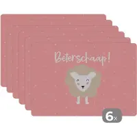 KitchenYeah Placemat - Placemats kunststof - Get well soon - Quotes - Roze - Schaap - 45x30 cm - 6 stuks - Hittebestendig - Anti-Slip - Onderlegger - Afneembaar